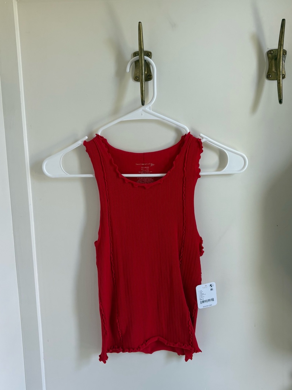 Red Ribbed Sleeveless Tank Top